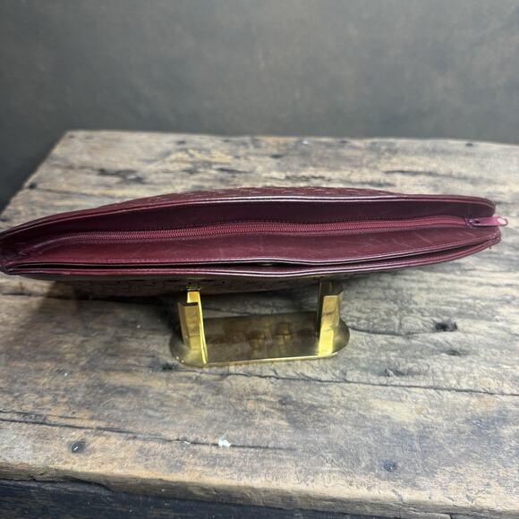 Burgundy Woven Leather Clutch Purse By Etienne Aigner - Picture 6 of 9